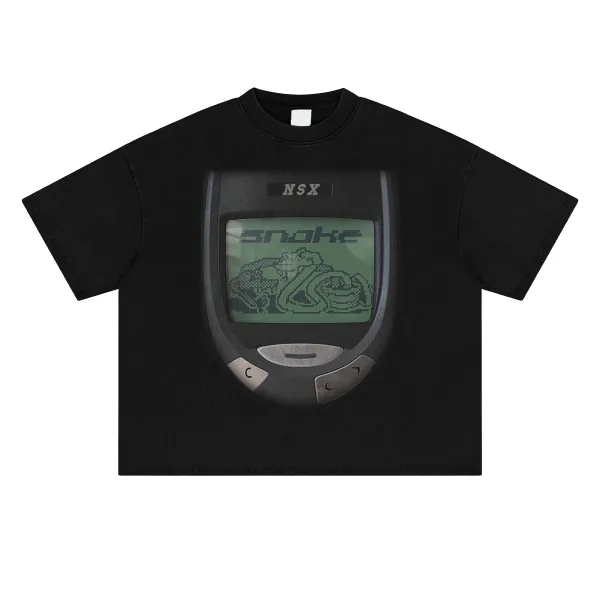 Design NSX Snake Game Pixel Graphic Black Cropped T-Shirt T-Shirts - 1