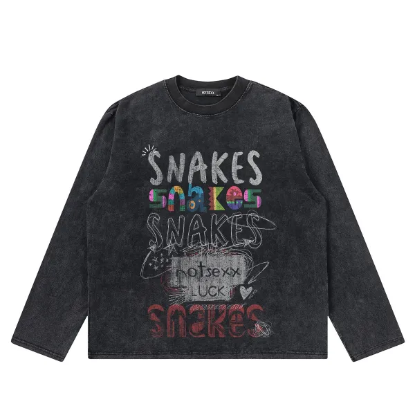 Design NOTSEXX Snakes Graphic Long-Sleeve Tee Black T-Shirts - 1