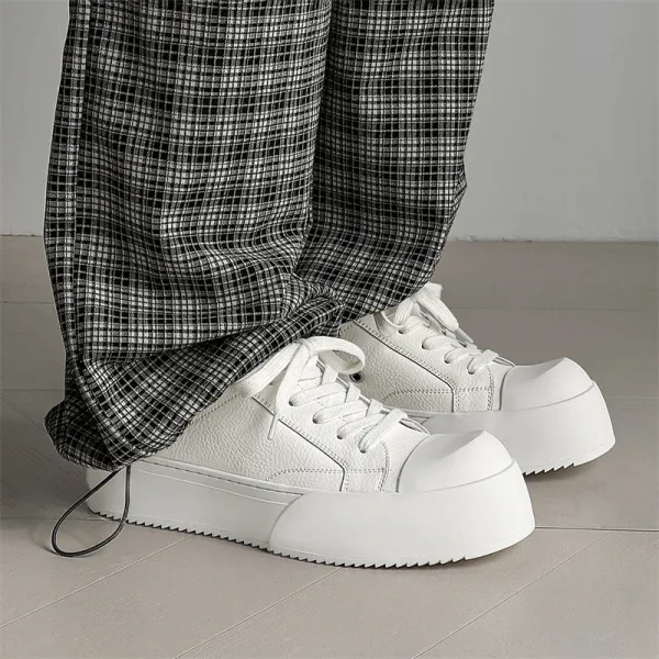 Design Chunky Platform White Leather Sneakers - 1