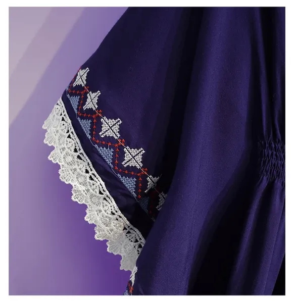Design Boho Embroidered Lace Trim Tunic Top in Deep Purple Tops - 29