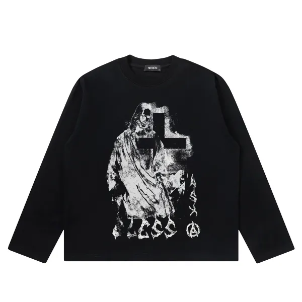 Design NOT SEXX Jesus Cross Print Long Sleeve T-Shirt White T-Shirts - 12