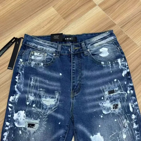 Amiri Paint Splatter Distressed Slim Fit Jeans Blue - 3