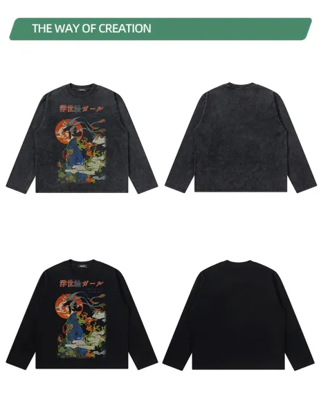 Design Ukiyo-e Girl Black Graphic T-Shirt - 9