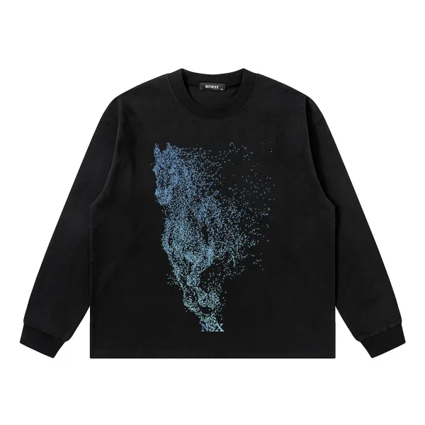 Design NOTSEXx Particle Wolf Long Sleeve T-Shirt Black T-Shirts - 16
