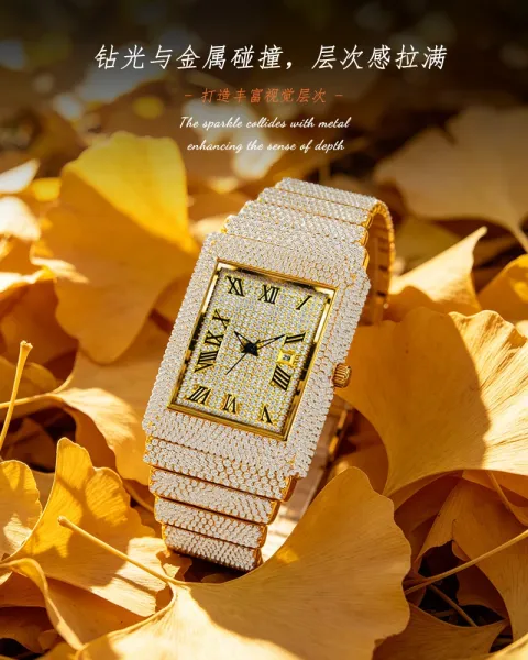 Design BELBI Iced-Out Rectangle Gold Watch Watches - 12