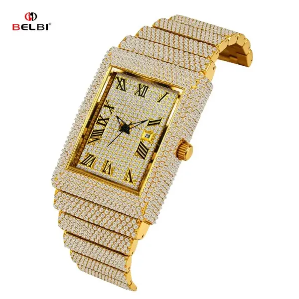 Design BELBI Iced-Out Rectangle Gold Watch Watches - 21