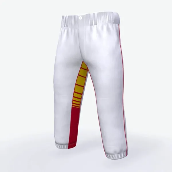 Design Baseball Pants White with Red and Yellow Stripe Detail - 1