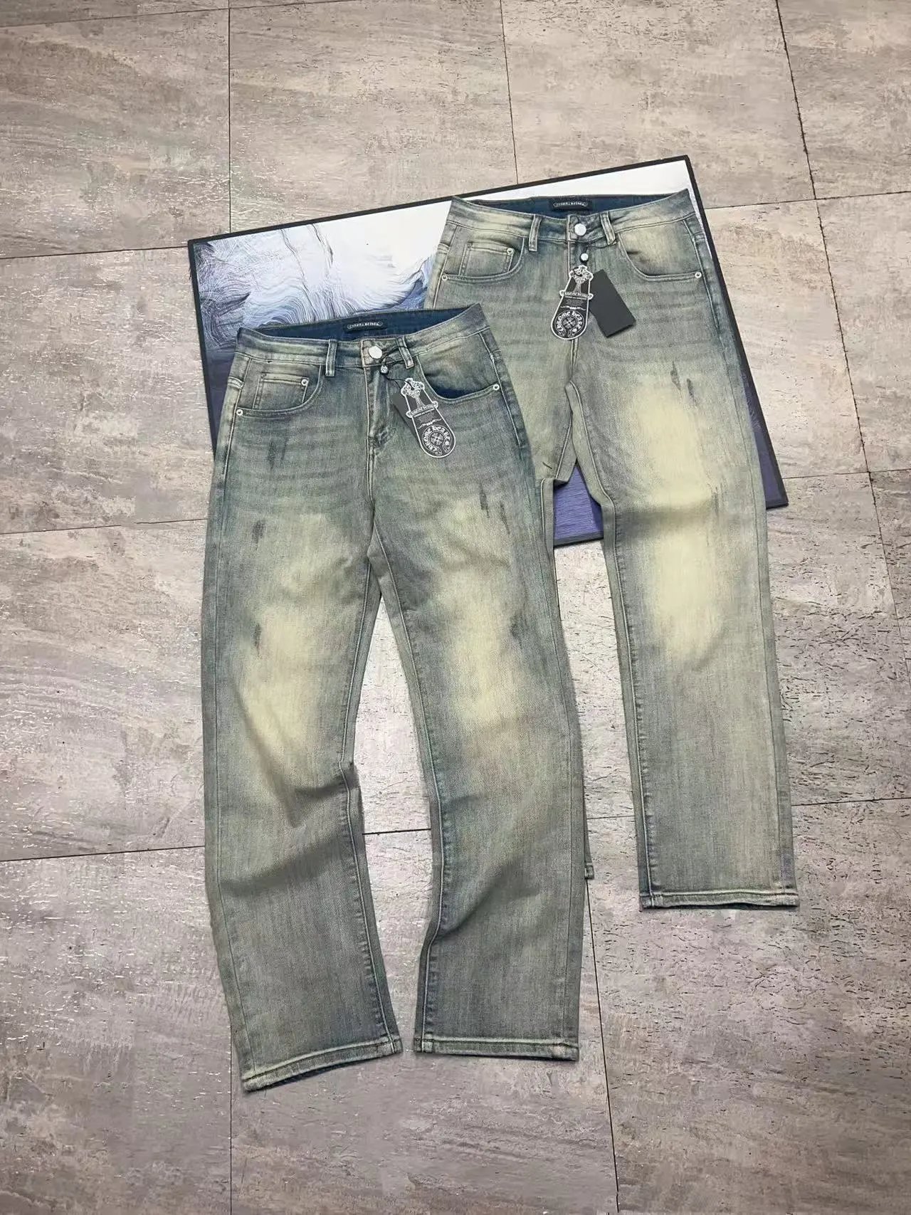 Chrome Hearts Distressed Washed Denim Jeans