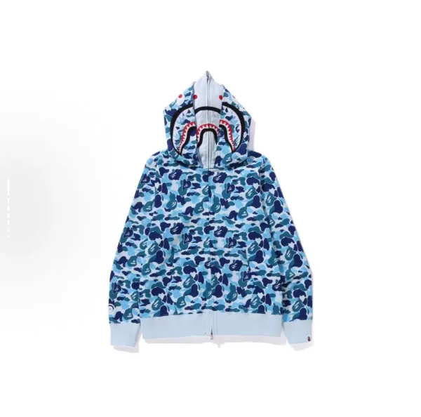 A Bathing Ape Shark Hoodie Blue Camo Zip-Up Hoodie - 1