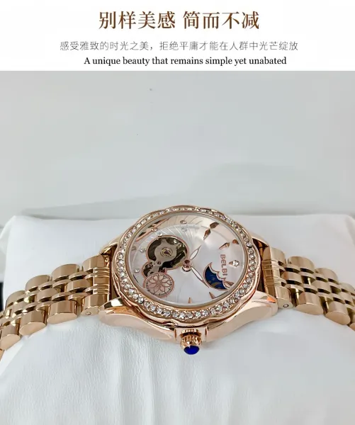 Design BELBI Moon Phase Mechanical Watch Rose Gold Watches - 8