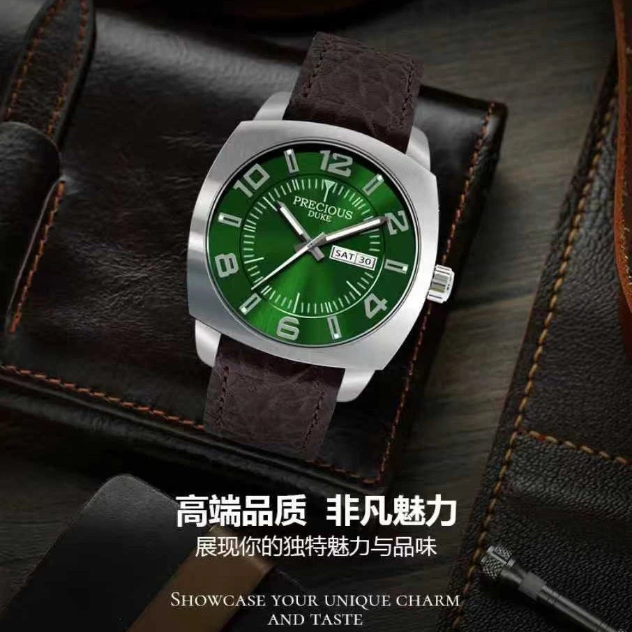 Precious Duke Green Dial Brown Leather Strap Watch