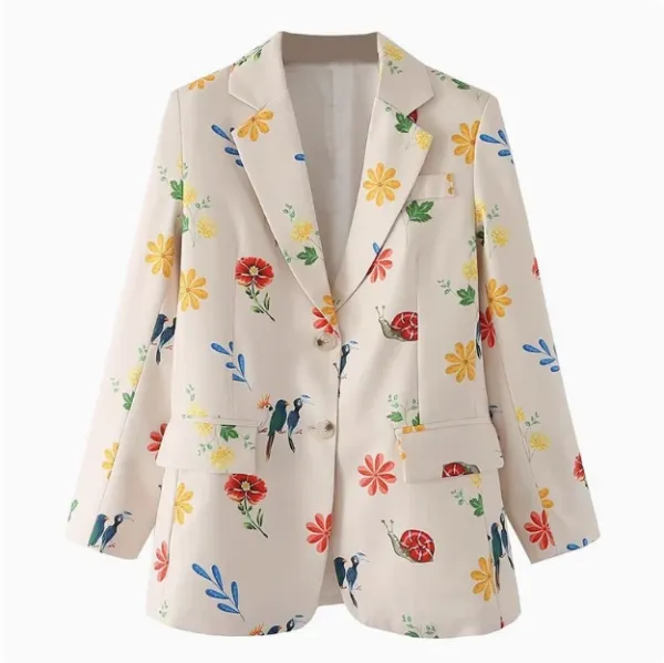 Design Floral Print Beige Blazer Outerwear Blazer - 9