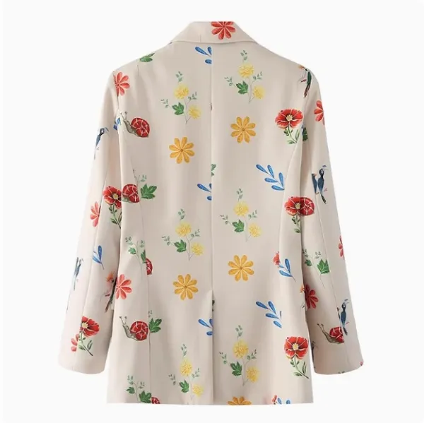 Design Floral Print Beige Blazer Outerwear Blazer - 6