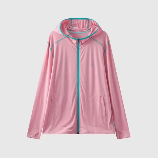 Design Ultralight Hooded Sun Protection Jacket Light Blue with Purple Trim Outerwear - 6