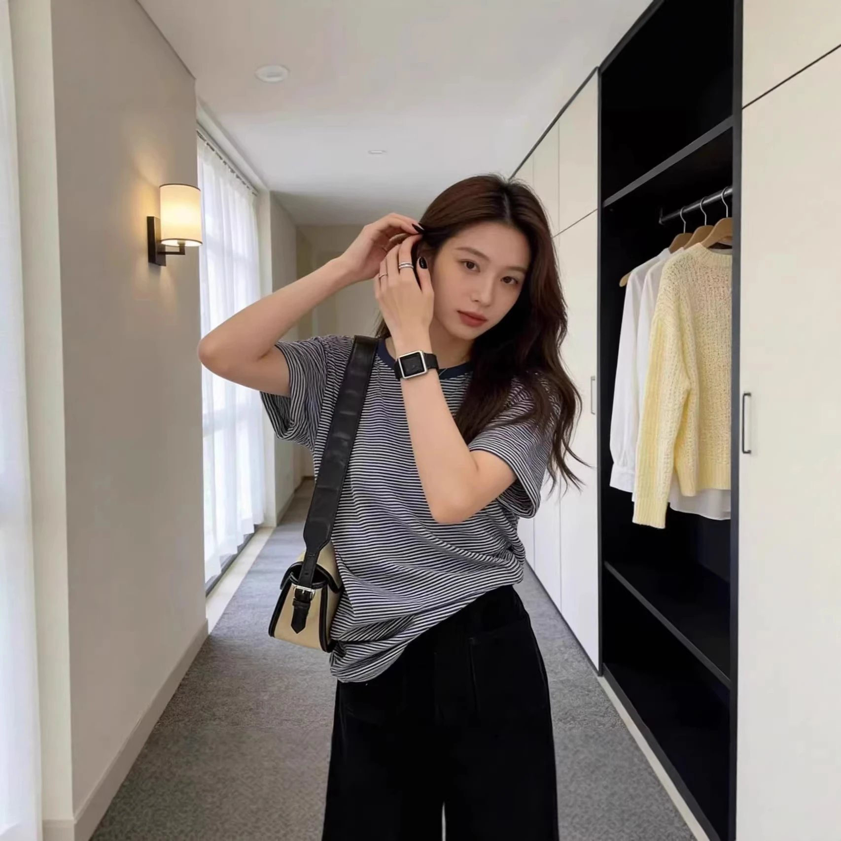 Striped Cotton T-Shirt Navy White Casual Top
