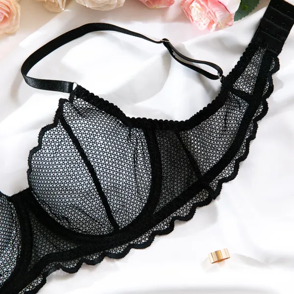 Design Maison de Reefur Black Mesh Lace Bra and Thong Set Underwear - 34