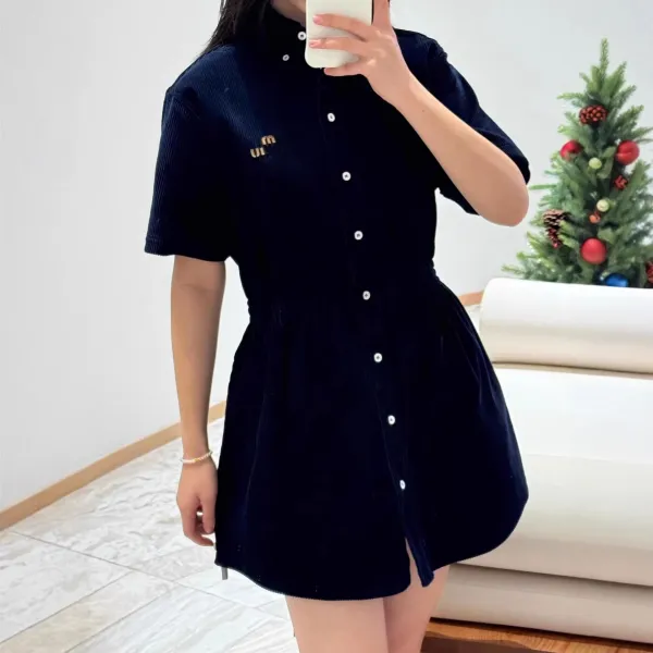Miu Miu Corduroy Shirt Dress Navy - 3