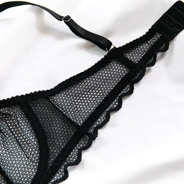 Design Maison de Reefur Black Mesh Lace Bra and Thong Set Underwear - 37