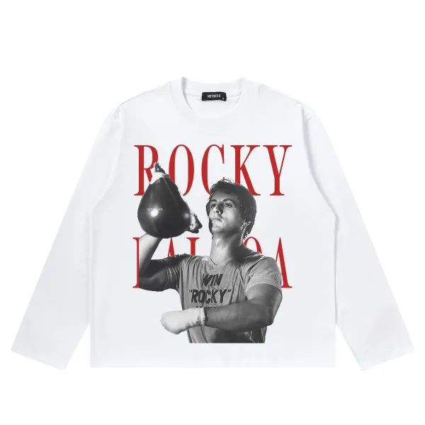 Design NOTSEXx Rocky Balboa Graphic Long Sleeve T-Shirt White / Black T-Shirts - 14