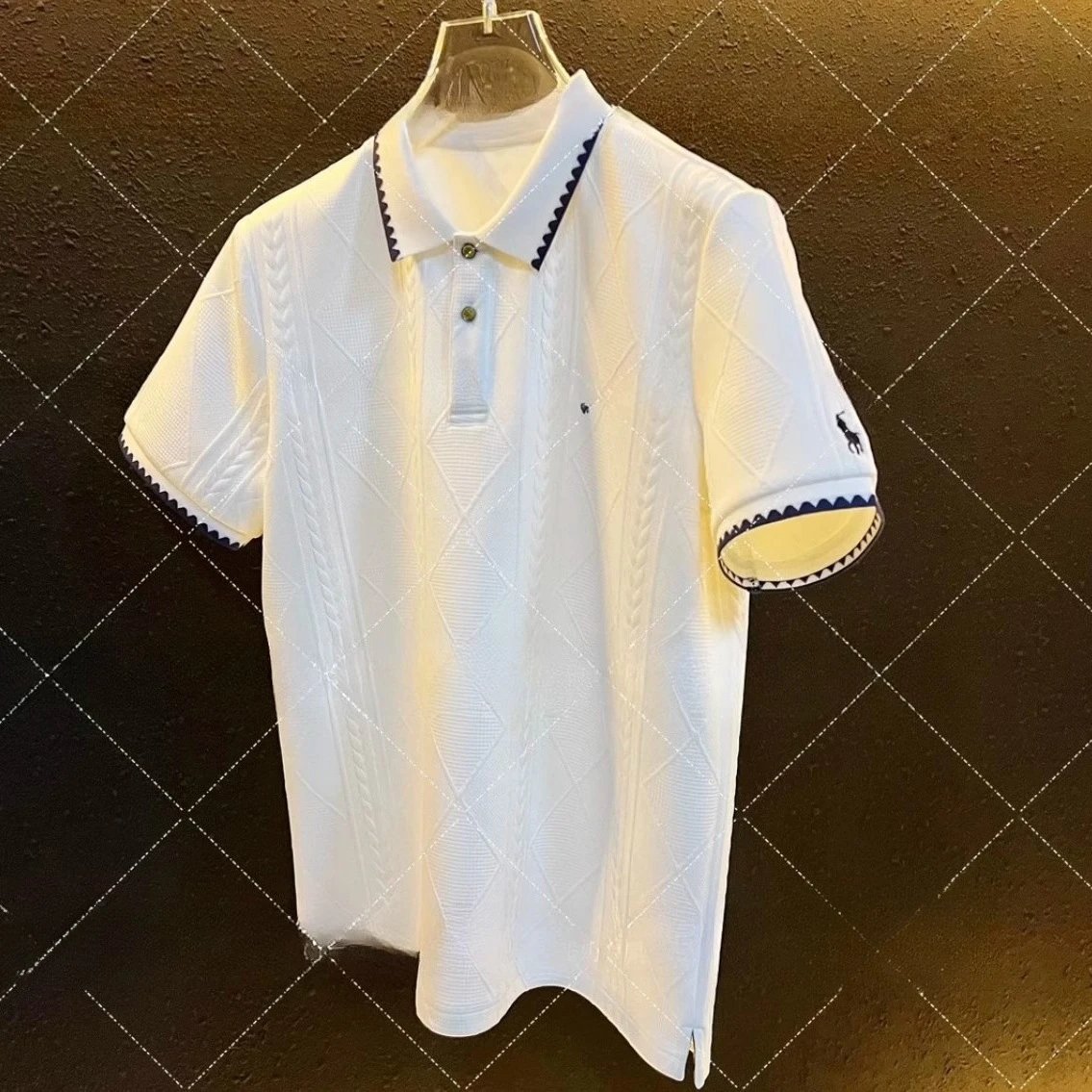 Polo Ralph Lauren White Cable Knit Patterned Polo Shirt