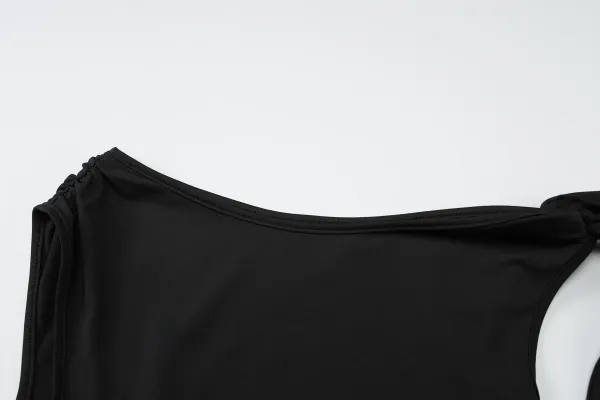 Design Asymmetrical One-Shoulder Top and Wrap Shorts Set Black - 29