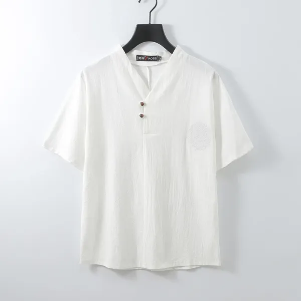 Design YAOBEI V-Neck Linen Blend Shirt White Shirt - 5