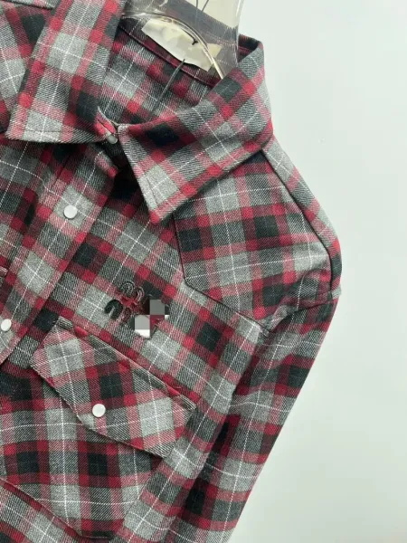 Design Plaid Western Shirt Burgundy Gray Multicolor Shirt Tops Shirt - 14