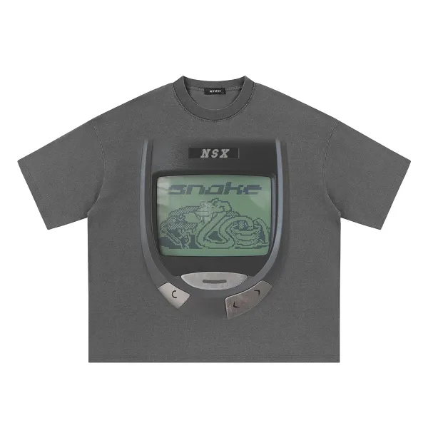 Design NSX Snake Game Graphic T-Shirt Gray T-Shirts - 1