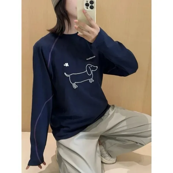 Design Dachshund Print Long-Sleeve Tee Gray T-Shirts - 15