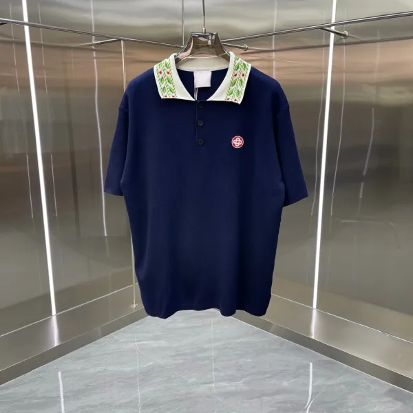 Design Embroidered Collar Polo Navy Polo Shirt - 3
