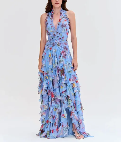 Design Floral Ruffle Halter Gown Lilac Pink Dress - 24