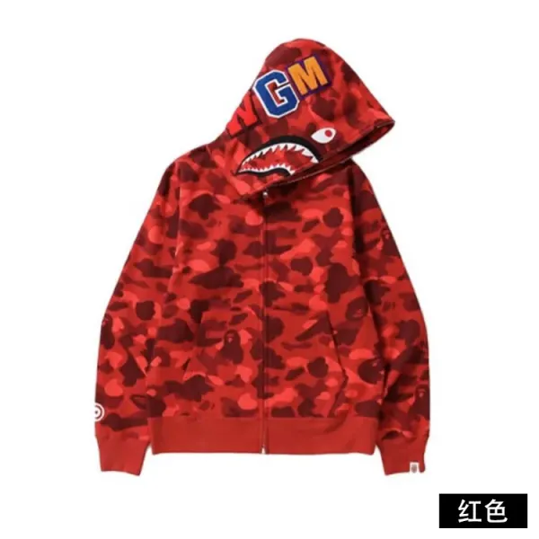 A Bathing Ape Shark Camo Hoodie Red - 1
