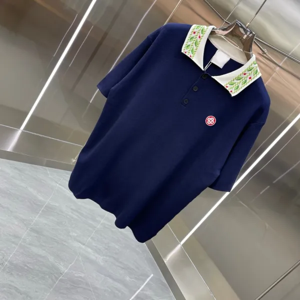 Design Embroidered Collar Polo Navy Polo Shirt - 6