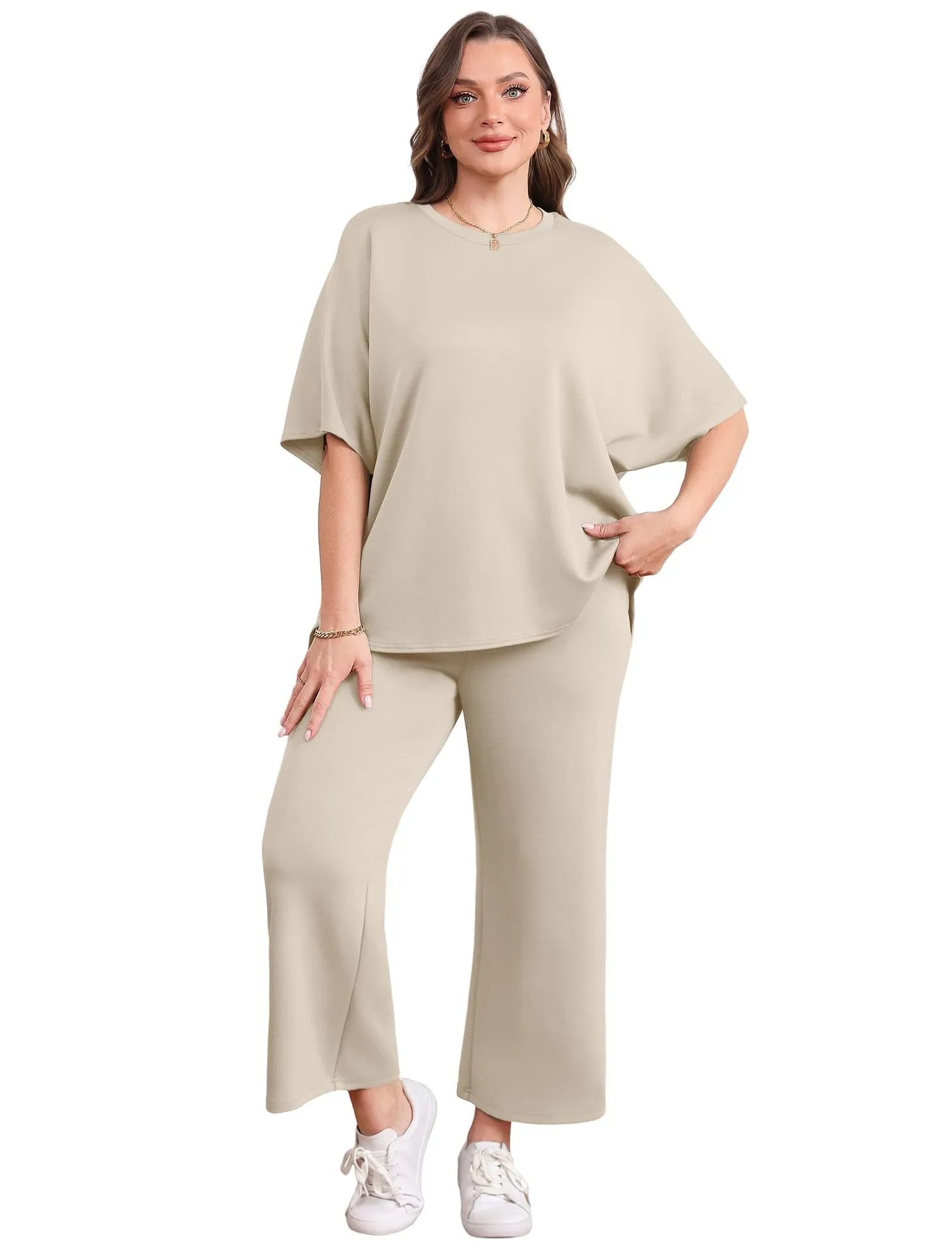 Design Relaxed Fit Cropped T-Shirt and Wide-Leg Pants Set Olive - 7
