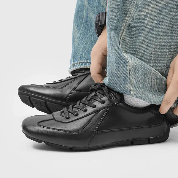 Design Black Leather Low-Top Derby Sneakers Leather Shoes - 1