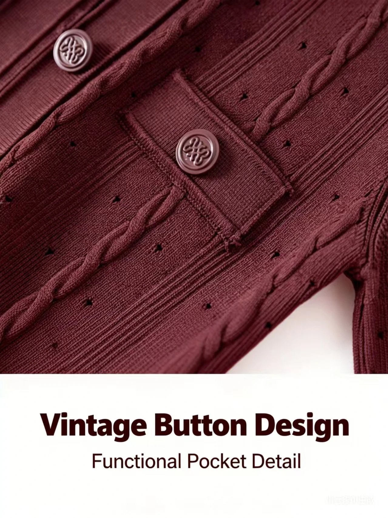 Design Knit Button-Front Midi Dress Burgundy - 34