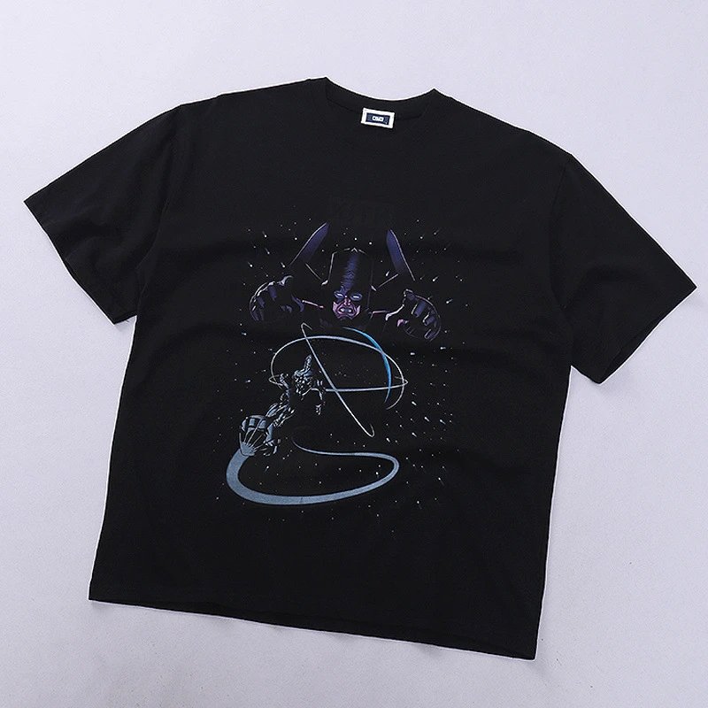 Design Cityscape Figure Print Black T-Shirt - 8