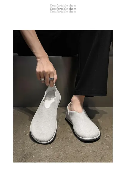 Design Slip-On Loafers White Textured Fabric Casual Shoes - 21
