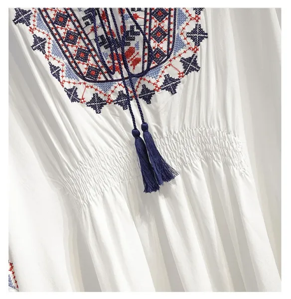 Design Boho Embroidered Lace Trim Tunic Top in Deep Purple Tops - 14