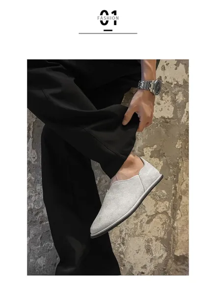 Design Slip-On Loafers White Textured Fabric Casual Shoes - 23