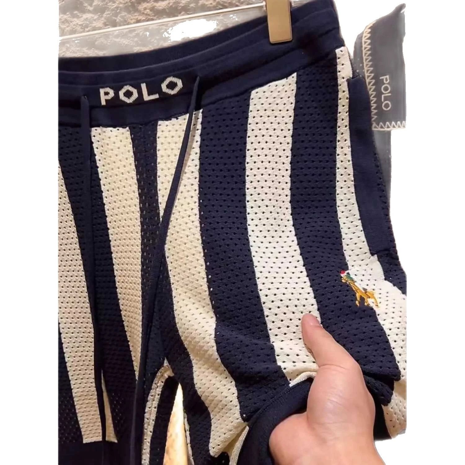 Polo Ralph Lauren Navy White Striped Mesh Shorts