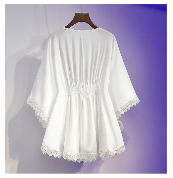 Design Boho Embroidered Lace Trim Tunic Top in Deep Purple Tops - 20