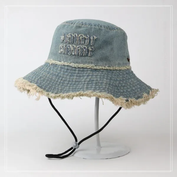 Design Distressed Denim Bucket Hat Black - 2