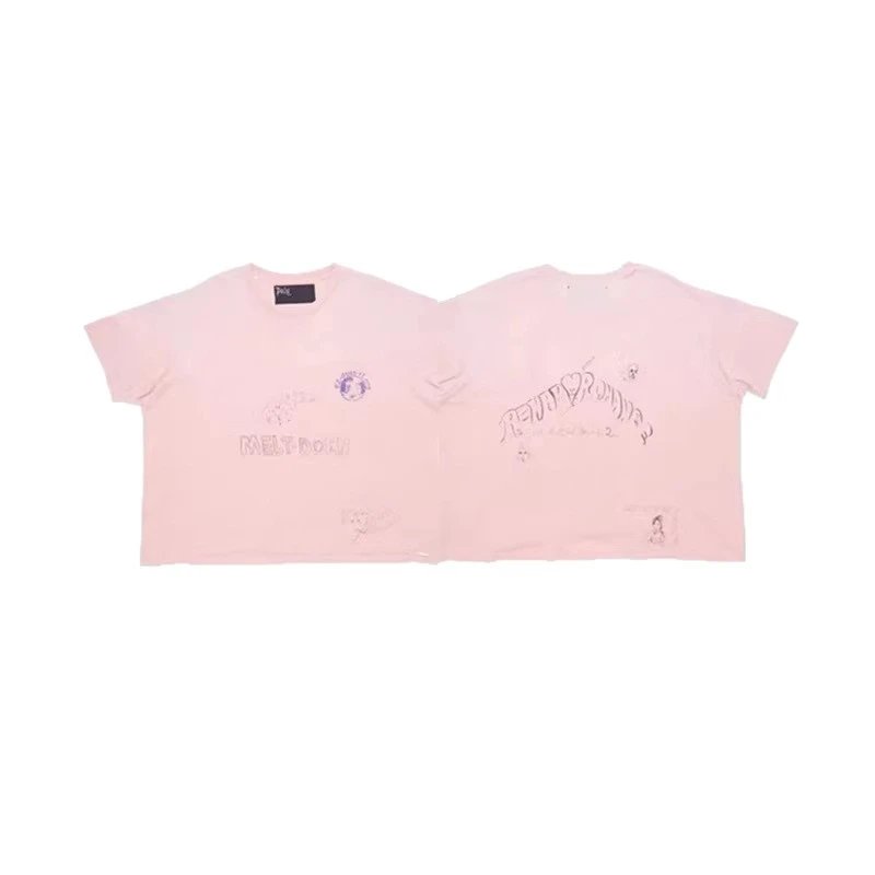Pink Graphic Print Distressed Oversized T-Shirt