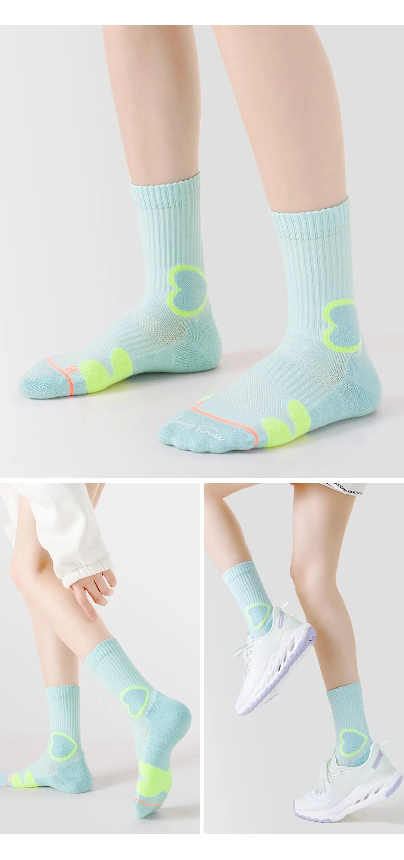 Design Performance Socks Blue with Neon Green Heart Accents Socks - 14