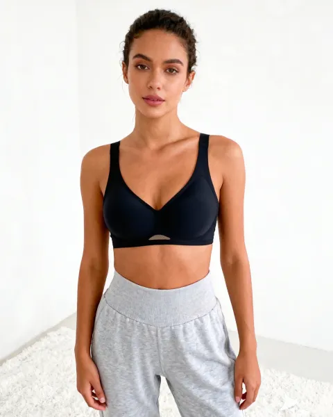 Design Seamless V-Neck Mesh-Panel Bralette Taupe Activewear - 9
