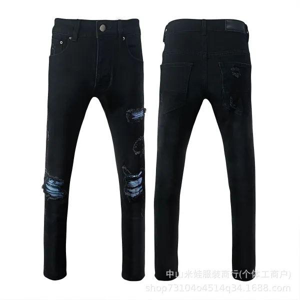 Amiri Script Logo Distressed Slim Fit Jeans Blue - 16