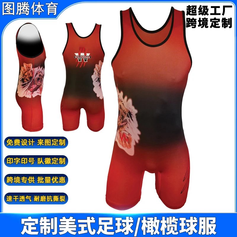 Custom Wrestling Singlet Red Black Gradient Floral Print Athletic