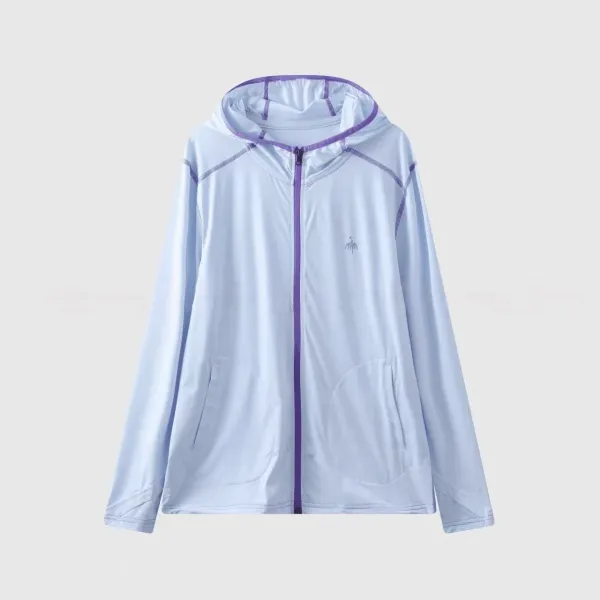 Design Ultralight Hooded Sun Protection Jacket Light Blue with Purple Trim Outerwear - 4
