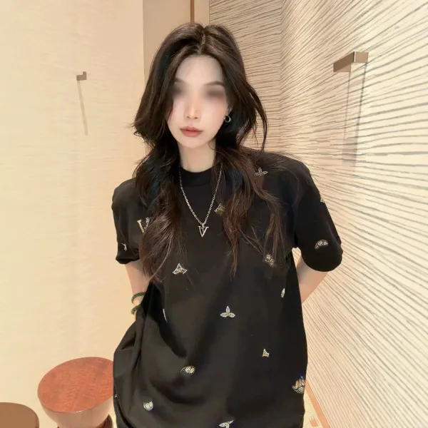 Valentino V Logo Embellished Knit T-Shirt Black - 3